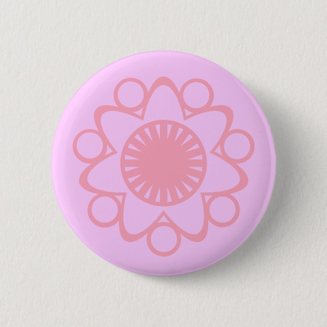 Badge Rond 5 Cm Bouton Fleur de Vie, Rose (Devant)
