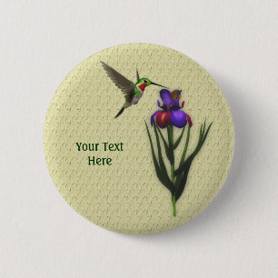 Badge Rond 5 Cm Bouton Fleur Iris Colibri
