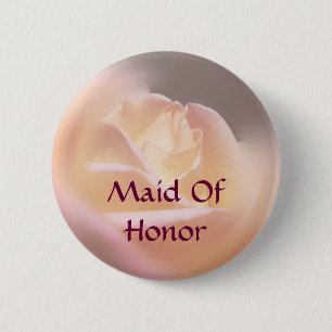 Badge Rond 5 Cm Bouton Fleur Rose D'Honneur