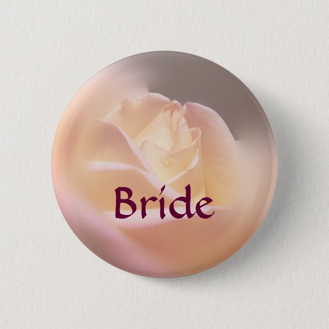 Badge Rond 5 Cm Bouton Fleur Rose Jaune Mariée (Devant)