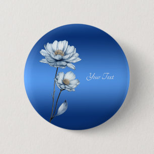 Badge Rond 5 Cm Bouton Fleurs Aquarelle Bleue