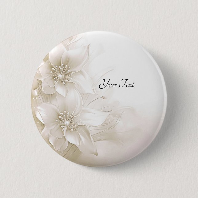 Badge Rond 5 Cm Bouton Fleurs Blanc Ivoire (Devant)