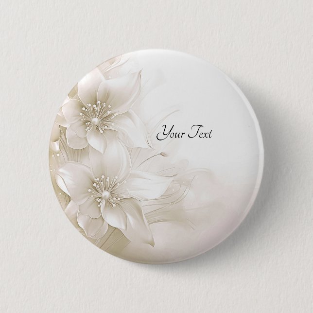 Badge Rond 5 Cm Bouton Fleurs blanches ivoire (Devant)