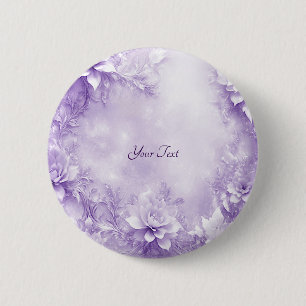 Badge Rond 5 Cm Bouton Fleurs Blanches Violettes