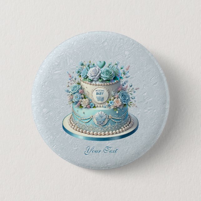 Badge Rond 5 Cm Bouton Fleurs de gâteau bleu (Devant)