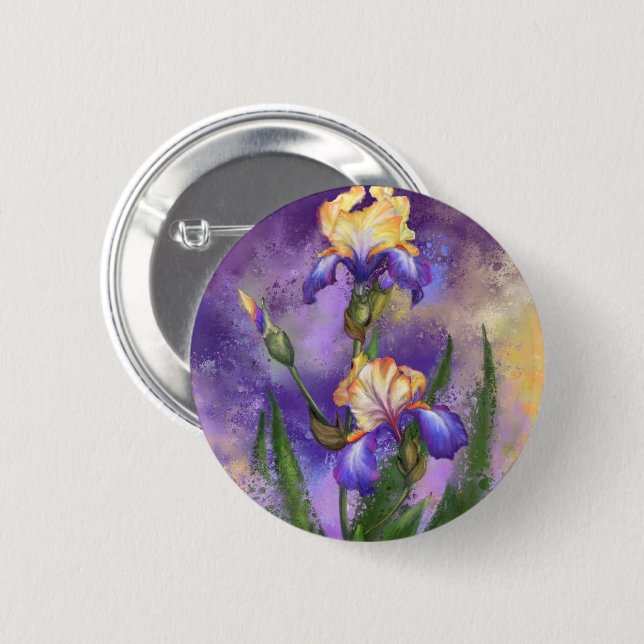 Badge Rond 5 Cm Bouton Fleurs Iris (Devant & derrière)