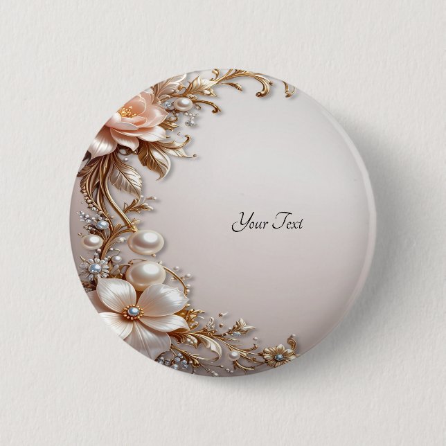 Badge Rond 5 Cm Bouton Fleurs Roses et Blanches Douces (Devant)