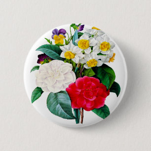Badge Rond 5 Cm Bouton Fleurs vintages