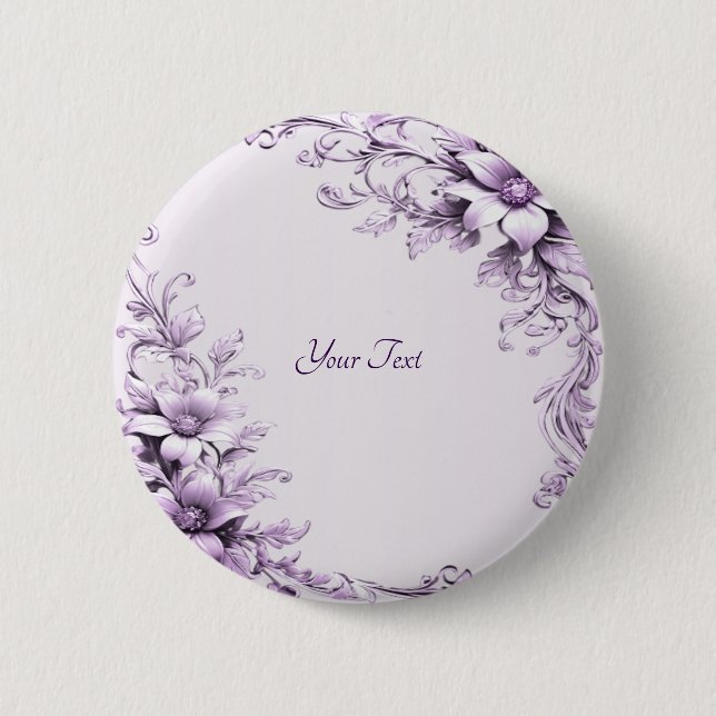 Badge Rond 5 Cm Bouton Fleurs violettes élégant (Devant)