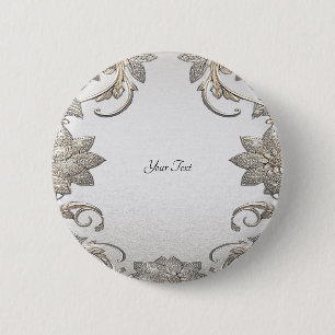 Badge Rond 5 Cm Bouton floral argent or