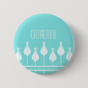Badge Rond 5 Cm Bouton floral Art déco turquoise