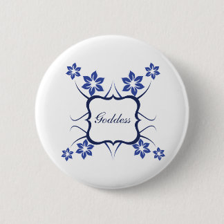Badge Rond 5 Cm Bouton floral de déesse, Bleu vif