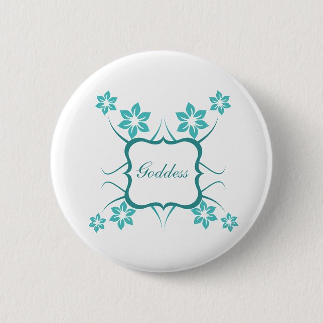 Badge Rond 5 Cm Bouton floral de déesse, Turquoise (Devant)