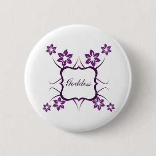 Badge Rond 5 Cm Bouton floral de déesse, violet foncé