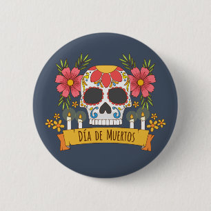 Badge Rond 5 Cm Bouton floral de Skull Dia de los Muertos  