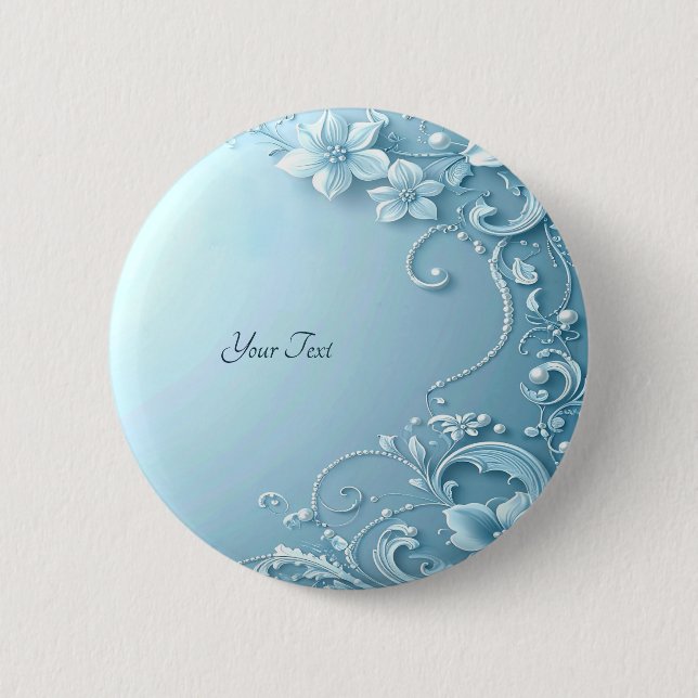 Badge Rond 5 Cm Bouton floral décoratif bleu (Devant)