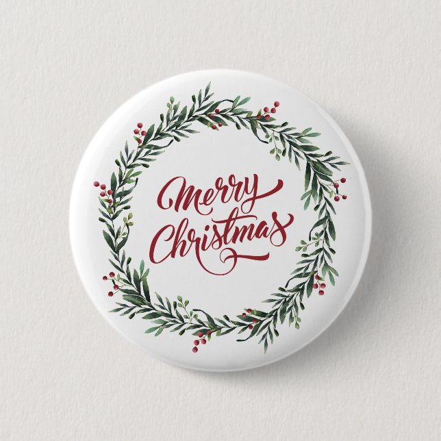 Badge Rond 5 Cm Bouton floral élégant de Pin du Joyeux Noël | (Devant)