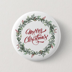 Badge Rond 5 Cm Bouton floral élégant de Pin du Joyeux Noël  