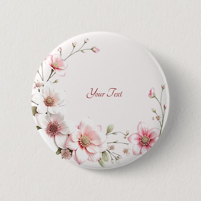 Badge Rond 5 Cm Bouton floral élégant rose blanc (Devant)