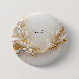 Badge Rond 5 Cm Bouton Floral en Or Blanc