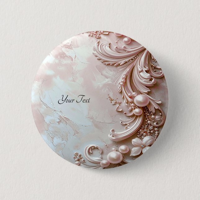 Badge Rond 5 Cm Bouton floral et perle ornée rose (Devant)
