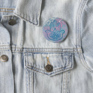 Badge Rond 5 Cm Bouton Floral Hamsa