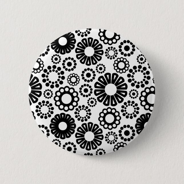 Badge Rond 5 Cm Bouton floral noir et blanc (Devant)