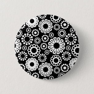 Badge Rond 5 Cm Bouton floral noir et blanc