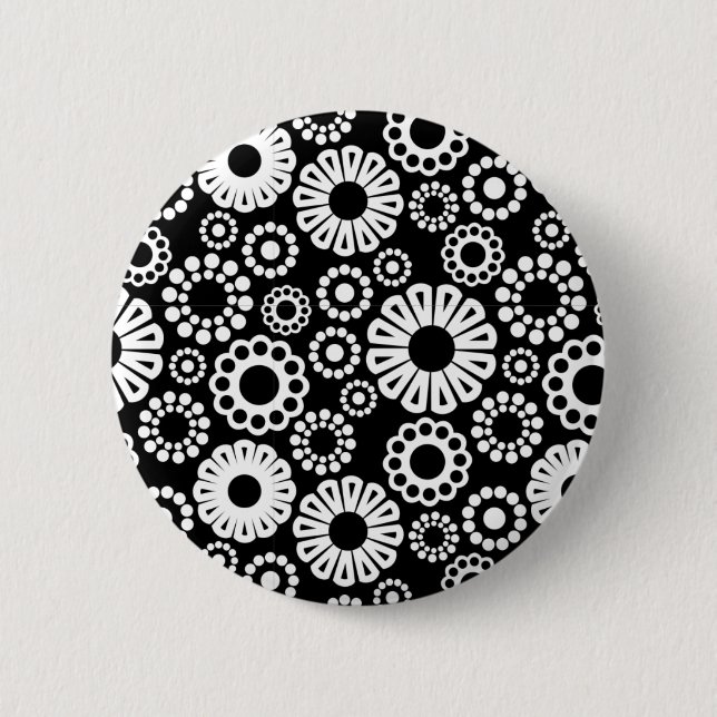 Badge Rond 5 Cm Bouton floral noir et blanc (Devant)