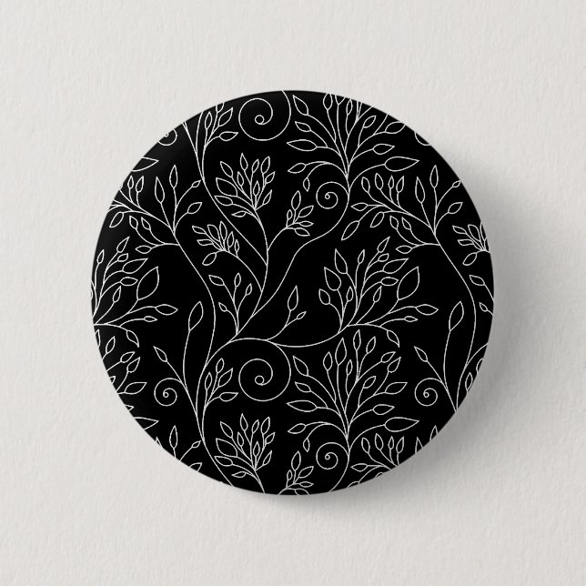 Badge Rond 5 Cm Bouton floral noir et blanc (Devant)