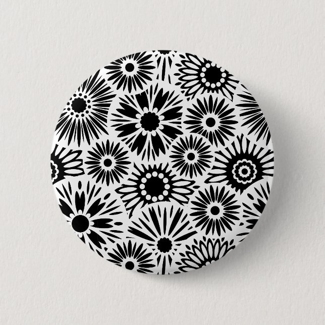 Badge Rond 5 Cm Bouton floral noir et blanc (Devant)