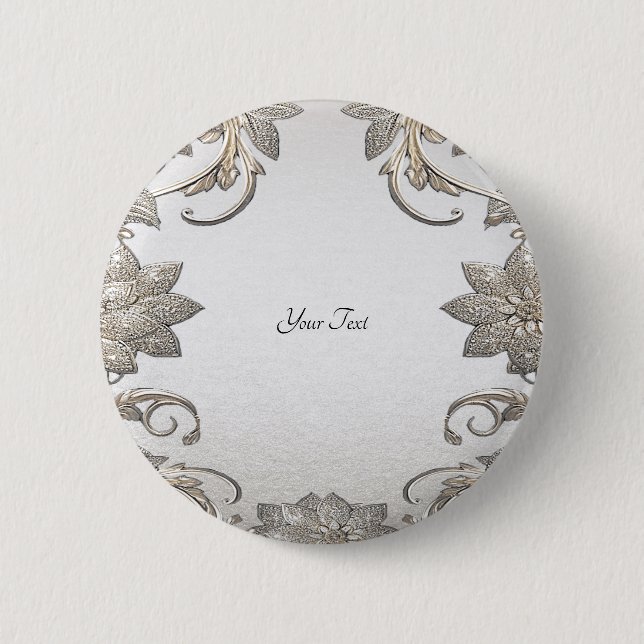 Badge Rond 5 Cm Bouton Floral Or Argent (Devant)