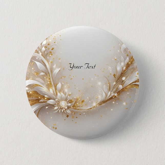 Badge Rond 5 Cm Bouton Floral or blanc (Devant)