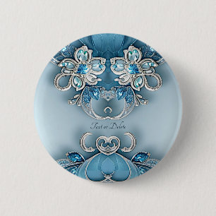 Badge Rond 5 Cm Bouton floral orné bleu