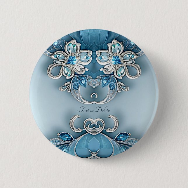 Badge Rond 5 Cm Bouton floral orné bleu (Devant)