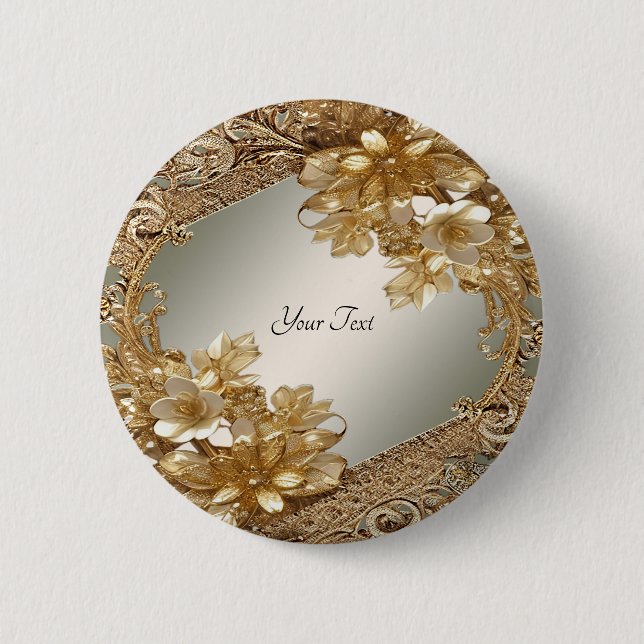 Badge Rond 5 Cm Bouton Floral Orné Or Moderne (Devant)