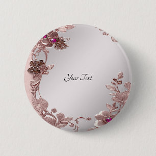 Badge Rond 5 Cm Bouton floral orné rose