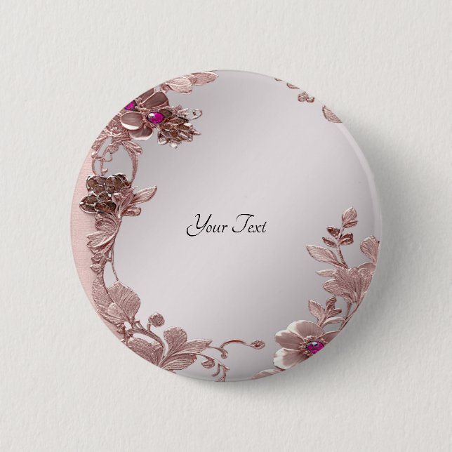Badge Rond 5 Cm Bouton floral orné rose (Devant)