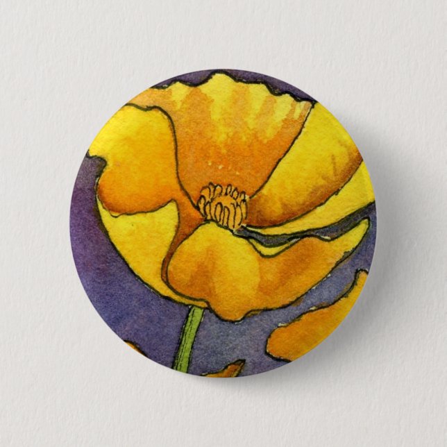 Badge Rond 5 Cm Bouton floral "Pavot jaune" (Devant)