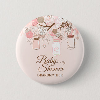 Badge Rond 5 Cm Bouton floral rose chic de baby shower de pot de