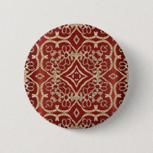 Badge Rond 5 Cm Bouton floral rouge or moderne
