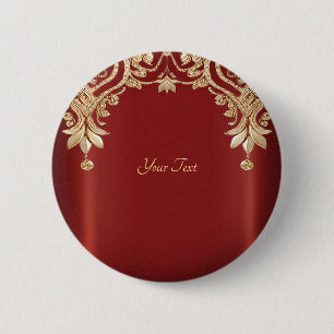 Badge Rond 5 Cm Bouton floral rouge or moderne