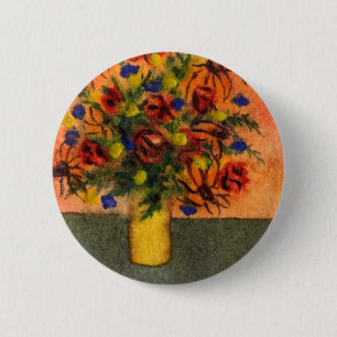 Badge Rond 5 Cm Bouton floral "Vase Jaune"