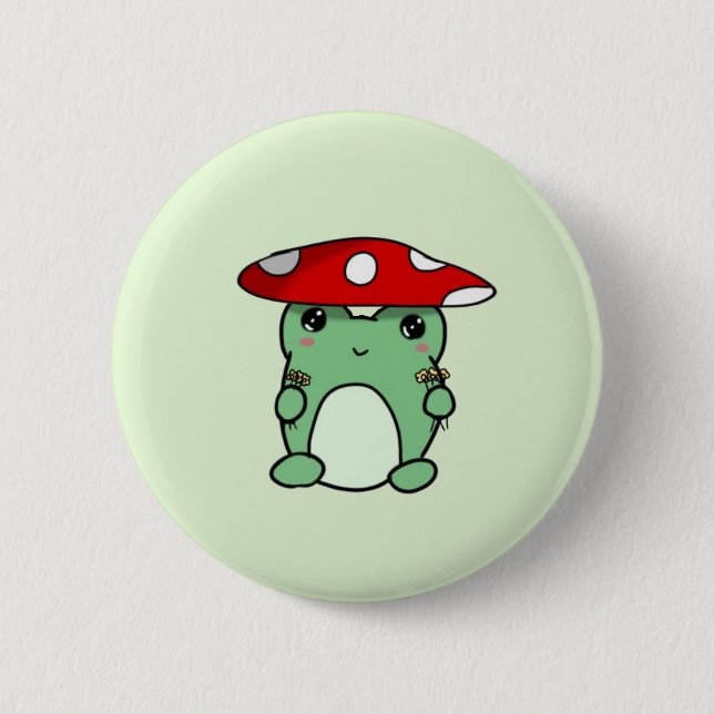 Badge Rond 5 Cm Bouton Froggy Champignons (Devant)