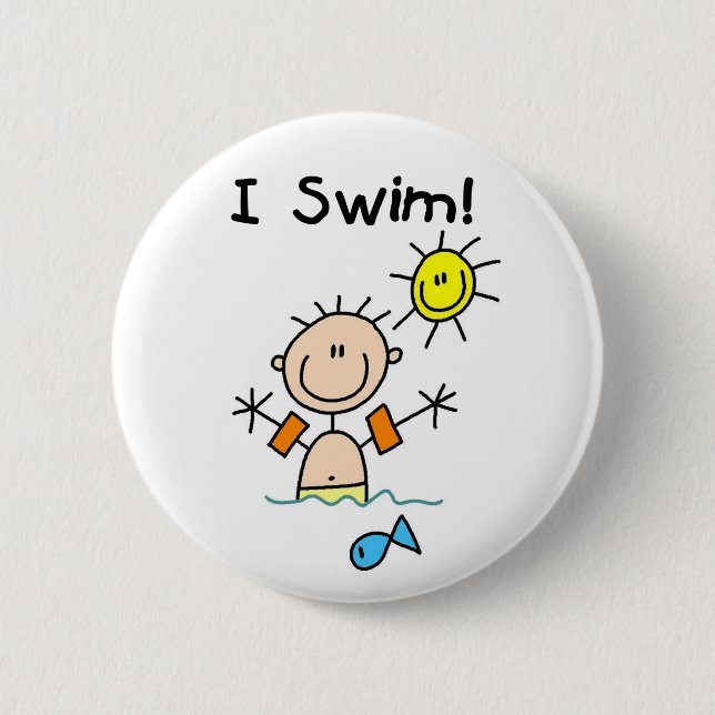 Badge Rond 5 Cm Bouton Garçon I Swim (Devant)