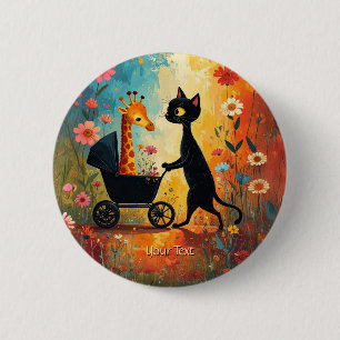 Badge Rond 5 Cm Bouton Girafe Chat Mignon