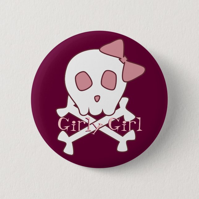 Badge Rond 5 Cm Bouton Girly de crâne (Devant)