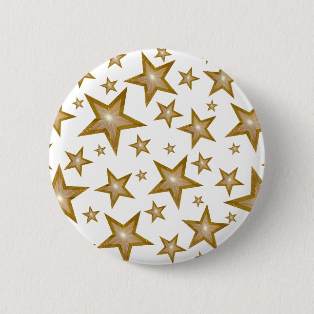 Badge Rond 5 Cm Bouton "Gold" Stars blanc (Devant)