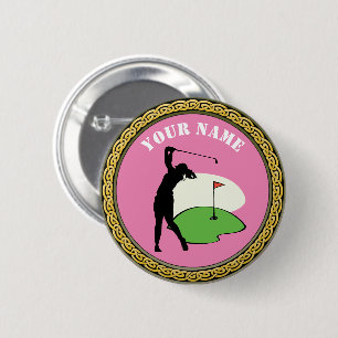 Badge Rond 5 Cm Bouton - Golf - Ajouter un nom - rose