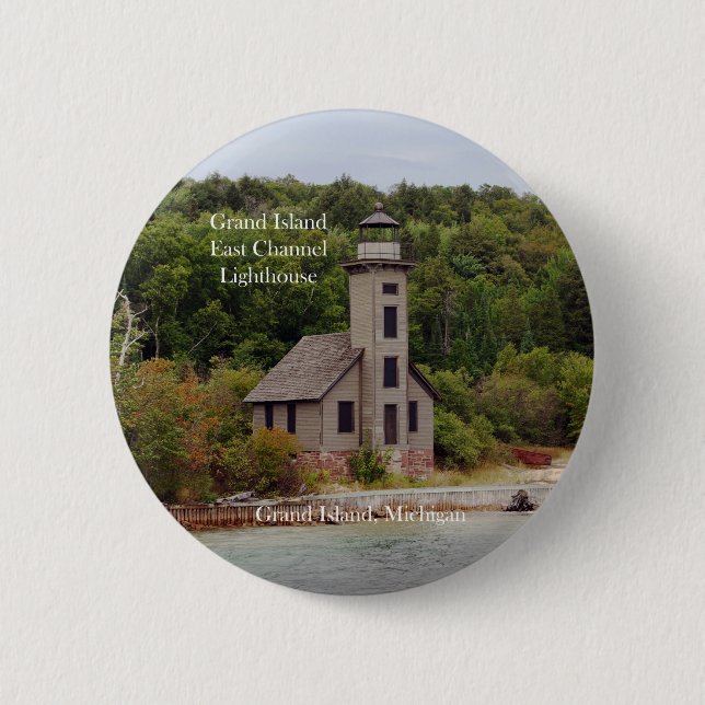 Badge Rond 5 Cm Bouton Grand Island East Channel Lighthouse (Devant)